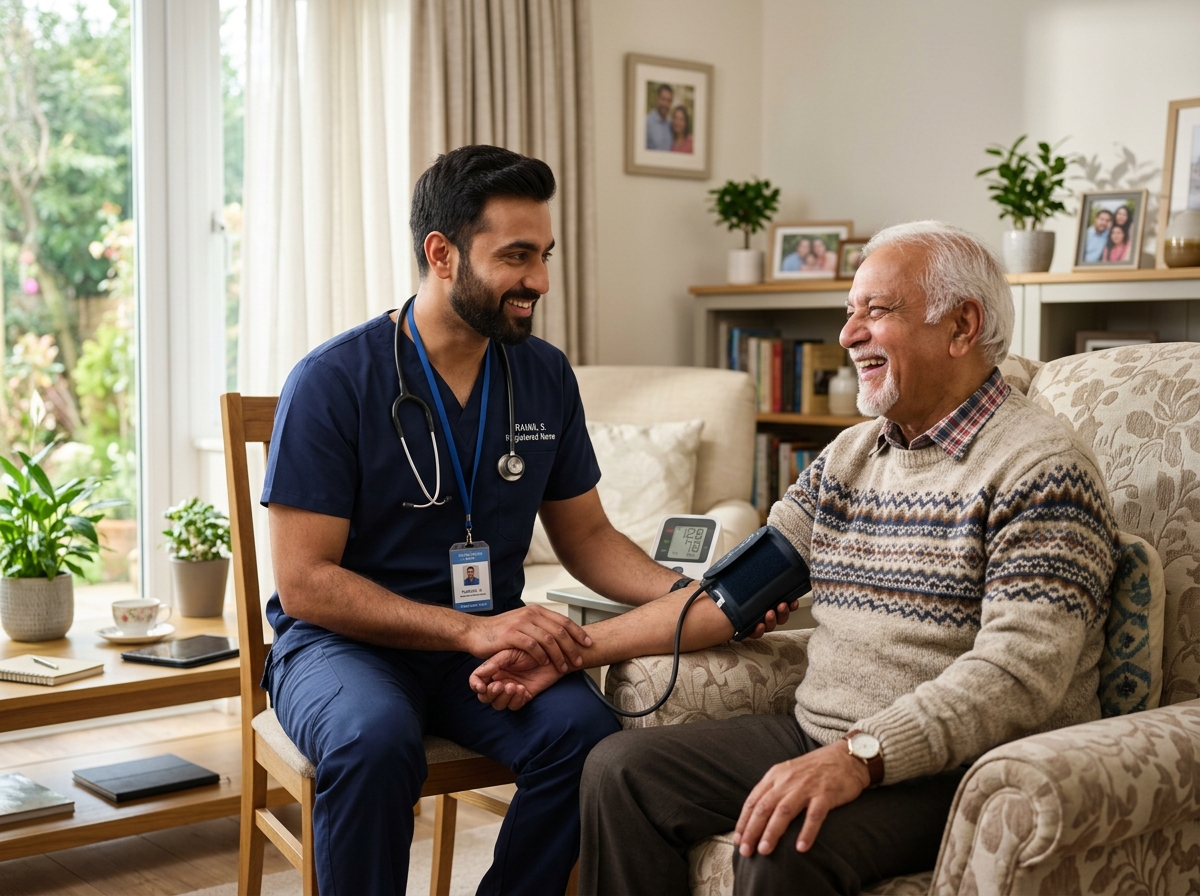 Professional caregiver checking senior patient health in Sri Lanka